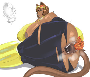 5_fingers anal anal_penetration anthro anus areola areola_slip armwear big_breasts big_butt biped black_armwear black_bottomwear black_clothing black_nose black_pants black_whiskers bottomwear breasts breath brown_anus brown_body brown_eyebrows brown_fur brown_hair brown_inner_ear_fluff brown_tail butt buttplug buttplug_in_ass buttplug_insertion clothed clothed_anthro clothed_female clothing curvy_figure eyebrows eyelashes eyewear eyewear_on_head faux_gaping faux_gaping_anus female fingers fur genitals glistening glistening_body glistening_breasts glistening_butt goggles goggles_on_head hair huge_breasts huge_butt inner_ear_fluff legs_together looking_at_viewer lying musk object_in_ass on_side open_mouth pants penetration plug_(sex_toy) plug_insertion pointy_ears prick_ears red_eyes sex_toy sex_toy_in_ass sex_toy_insertion simple_background solo tail teeth thick_thighs topwear torn_bottomwear torn_clothing torn_pants transparent_buttplug tuft voluptuous voluptuous_female vulva whiskers white_background wide_hipped_female wide_hips yellow_clothing yellow_eyewear yellow_goggles yellow_topwear quattrant gameoverse glitch_productions kit_bodega domestic_cat felid feline felis mammal 2026 digital_media_(artwork) hi_res