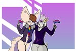 anthro bisexual_pride_colors bottomless clothed clothing duo featureless_crotch flag flag_(object) fur grey_body grey_fur holding_flag holding_object lgbt_pride male male/male multicolored_necktie multicolored_neckwear necktie neckwear pride_color_flag pride_color_necktie pride_color_neckwear pride_colors rainbow_pride_colors six-stripe_rainbow_pride_colors smile tan_body tan_fur dettyfenik eithan jackmeowy canid canine fennec_fox fox lagomorph leporid mammal rabbit true_fox 3:2 hi_res