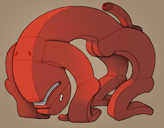 abstract_art arching brutalism cubism erection genitals glans long_penis male not_furry pecs penis red_body red_glans red_skin simple_background smile solo ravuer adult_swim cartoon_network smiling_friends allan_red humanoid hi_res