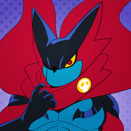 accessory blue_body blue_skin clothing leotard long_scarf looking_at_viewer male muscular muscular_male pecs pin_accessory pin_button red_eyes scarf solo yellow_sclera reagan700 kings_of_hell lutin_lucifer demon 1:1 hi_res
