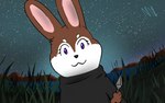 ambiguous_gender anthro brown_body brown_fur fur grass kunai lake mountain night ninja plant purple_eyes short solo tall_grass warrior weapon white_body white_fur neonnebula humanoid lagomorph leporid mammal rabbit 16:10 absurd_res hi_res widescreen