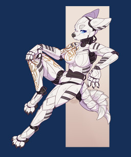anthro arm_markings blue_eyes breasts featureless_breasts featureless_crotch female machine markings metallic_body multi_tail relaxing simple_background solo synthetic tail tattoo white_body wire lunareden erica_(dehelleman) android canid canine canis mammal robot wolf alpha_channel colored full-length_portrait portrait