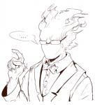 bow_(feature) bow_tie clothing ellipsis eyewear fire glasses jacket male not_furry simple_background solo standing topwear jazzycat undertale undertale_(series) grillby elemental_creature elemental_humanoid fire_creature fire_humanoid humanoid reaction_image