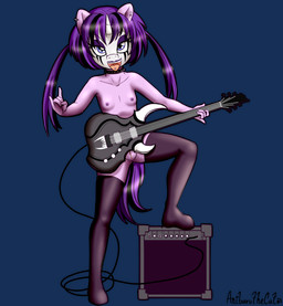bodypaint clothing corpse_paint devil_horns_(gesture) ear_piercing electric_guitar face_paint female genitals gesture guitar hair hand_gesture horn legwear looking_at_viewer musical_instrument nipples open_mouth piercing plucked_string_instrument simple_background solo string_instrument tongue transparent_background vulva young anibaruthecat friendship_is_magic hasbro my_little_pony mythology starlight_glimmer_(mlp) equid equine mammal mythological_creature mythological_equine unicorn 2019 alpha_channel archived_source digital_media_(artwork) hi_res