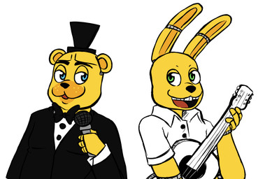 acoustic_guitar anthro black_tie_(suit) blue_eyes bow_(feature) bow_tie clothed clothing duo electronics green_eyes guitar half-closed_eyes hat headgear headwear holding_object machine male microphone musical_instrument narrowed_eyes open_mouth open_smile playing_guitar playing_music plucked_string_instrument simple_background smile string_instrument suit teeth top_hat white_background inkyfrog five_nights_at_freddy's five_nights_at_freddy's_3 scottgames fredbear_(fnaf) spring_bonnie_(fnaf) animatronic lagomorph leporid mammal rabbit robot 2015