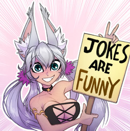 blue_eyes breasts choker cleavage clothed clothing female grey_hair grin hair inner_ear_fluff jewelry long_hair looking_at_viewer necklace sign smile solo text tuft david_lillie vtuber kirsche_verstahl animal_humanoid canid canid_humanoid canine canine_humanoid fox_humanoid humanoid mammal mammal_humanoid 2025 english_text hi_res