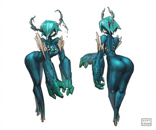 antlers big_arms big_butt breasts butt butt_focus female hair horn monster_girl_(genre) rear_view simple_background solo teeth kory_cromie microsoft minecraft mojang xbox_game_studios elemental_creature elemental_humanoid humanoid monster warden_(minecraft) 6:5 hi_res watermark