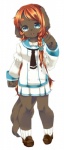 anthro asian_clothing blue_eyes brown_body brown_fur clothing east_asian_clothing female fur hair japanese_clothing japanese_school_uniform kemono open_mouth orange_hair schooglrl school_uniform serafuku simple_background solo uniform white_background young havemoon canid canine fox mammal