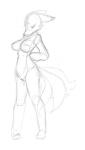 4:7 anthro big_breasts breasts canid canine digital_media_(artwork) embarrassed female fox hands_behind_back line_art mammal monochrome nude radial_(artist) sketch solo standing wide_hips