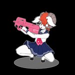 anthro bottomwear clothed clothing crouching fur gun hair hair_over_eye holding_gun holding_object holding_ranged_weapon holding_weapon hooves horn male one_eye_obstructed orange_hair p90 ranged_weapon school_uniform simple_background skirt solo submachine_gun transparent_background uniform weapon white_body white_fur anonymous_artist fabrique_nationale_herstal gingerdaniel bovid caprine goat mammal 1:1 alpha_channel hi_res