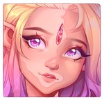 blush crystal crystal_elf eyebrows eyelashes female glistening glistening_eyes hair multicolored_hair purple_eyes solo surprised_face vitiligo youth_road microsoft the_elder_scrolls suzanne tes bosmer elf human mammal icon