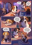 2021 beagle book brown_body brown_fur canid canine canis collar colored comic dialogue dialogue_box domestic_dog duo english_text feral fur hi_res hunting_dog inside leonor_(skailla) male mammal martin_longbark no_north quadruped raining scent_hound shaking_off_water skailla speech_bubble tatiilange text