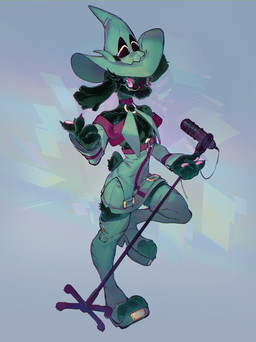 3_toes absolute_territory anthro bare_shoulders black_body black_fur blush boots breast_curtains buckle choker clothed clothing cosplay crossdressing cute_fangs electronics eyewear fangs feet femboy footwear fur glasses green_clothing high_heels horn jewelry legwear long_ears looking_at_viewer male microphone necklace pawpads pink_eyes pink_pawpads sentient_clothing shoes short_tail skimpy solo tail teeth thigh_boots thigh_highs toeless_footwear toes salamanshe arc_system_works deltarune guilty_gear undertale_(series) i-no_(guilty_gear) ralsei bovid bovine caprine darkner goat mammal hi_res