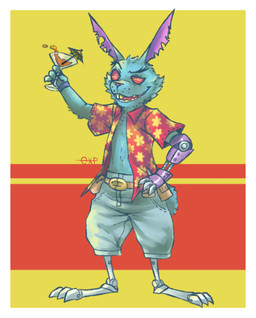 anthro beverage border machine simple_background solo white_border unknown_artist guardians_of_the_galaxy marvel blackjack_o'hare hare lagomorph leporid mammal rabbit robot hi_res