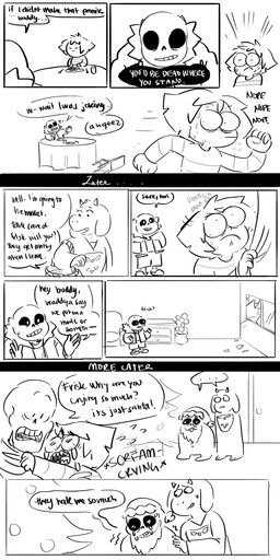 basket bone container cosplay cutlery dinner female flower fork furniture holidays kitchen_utensils male plant plate scared skeleton table text tools tree window miraculoustang christmas undertale undertale_(series) frisk_(undertale) papyrus_(undertale) sans_(undertale) santa_claus toriel boss_monster_(undertale) bovid caprine human mammal 1:2 absurd_res comic english_text hi_res monochrome brother_(lore) brothers_(lore) sibling_(lore)