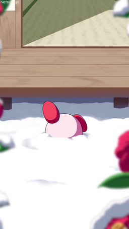 ambiguous_gender biped blue_eyes blush blush_stickers building buried carrying_another daww detailed_background duo flower holding_another house looking_at_viewer nature nature_background not_furry outside pink_body plant porch red_body rose_(flower) size_difference snow solo_focus stuck stuck_in_snow upside_down winter winter_clothing natsuring0 kirby_(series) nintendo kirby human mammal waddling_head 2026 2d_animation 9:16 animated digital_drawing_(artwork) digital_media_(artwork) frame_by_frame hi_res japanese_description short_playtime sound video