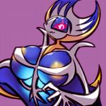 areola areola_slip big_breasts breasts busty_feral clothed clothing female feral looking_at_viewer pink_sclera purple_background simple_background skimpy solo white_eyes wings yellow_areola cotora nintendo pokemon bat generation_7_pokemon legendary_pokemon lunala mammal pokemon_(species) 1:1