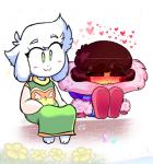 alternate_universe anthro barefoot blush clothing dress duo feet fluffy fur male robe simple_background white_background white_body white_fur young katelynntheg undertale undertale_(series) asriel_dreemurr frisk_(undertale) boss_monster_(undertale) bovid caprine goat human mammal 2016