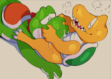 4_fingers anthro anthro_on_anthro anthro_penetrated anthro_penetrating anthro_penetrating_anthro beta_design blush bodily_fluids breath cum cum_from_mouth cum_in_mouth cum_inside cum_on_belly cum_on_body cum_on_head cum_on_leg duo eyes_closed face_fucking face_grab face_grasp fellatio fingers forced forced_oral genital_fluids green_body green_scales grey_background grey_body grey_scales hand_on_head irrumatio larger_male larger_penetrated larger_sub looking_down lying male male/male male_penetrated male_penetrating male_penetrating_male nude on_front open_mouth oral oral_penetration penetration penile penis_in_mouth red_body red_scales scales sex sharp_teeth shell simple_background sitting size_difference smaller_male spread_legs spreading submissive sweat teeth white_body white_scales yellow_body yellow_scales daftpatriot mario_bros nintendo beta_koopa green_yoshi koopa koopa_troopa scalie yoshi 2020