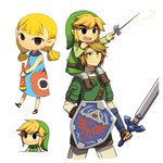 1:1 aryll blonde_hair brother_(lore) brother_and_sister_(lore) carrying_another clothing female group hair hat headgear headwear humanoid humanoid_pointy_ears hylian hylian_shield light_body light_skin link male master_sword melee_weapon nintendo not_furry open_mouth open_smile piggyback shield shirt sibling_(lore) simple_background sister_(lore) smile solo square_crossover sword telescope the_legend_of_zelda toon_link topwear tunic twilight_princess weapon wind_waker wusagi2