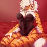 anthro big_breasts breasts clothing countershading female latex latex_clothing latex_skinsuit markings rubber_clothing skinsuit solo spots spotted_markings stripes thick_thighs tight_clothing pawsy-paws buxbi_(character) felid feline mammal pantherine tiger 1:1 absurd_res hi_res