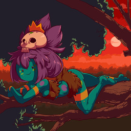black_eyes bone breast_squish breasts butt cloud crossed_arms female fur_clothing green_body green_skin hair looking_at_viewer lying markings not_furry nude on_front plant purple_hair skull sky smile solo spots squish sun sunset tree tribal yellow_body yellow_skin plagueofgripes adventure_time cartoon_network jungle_princess humanoid 1:1 2015 grandfathered_content hi_res