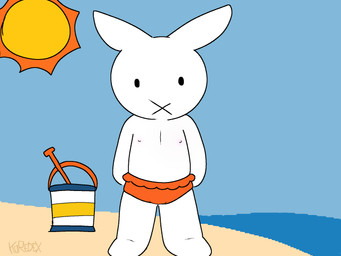 anthro beach bucket clothed clothing container female flat_chested loli looking_at_viewer nipples nude sand seaside simple_background simple_eyes simple_face solo sun topless young young_anthro young_female koredex miffy lagomorph leporid mammal rabbit 4:3 digital_media_(artwork) flat_colors hi_res