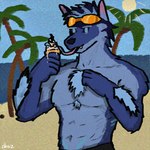 anthro beach blue_body blue_fur dessert food fur ice_cream ice_cream_cone looking_at_viewer male seaside shirtless_male solo chazthewolf lifewonders tokyo_afterschool_summoners tindalos_(tas) canid canine canis mammal wolf 1:1