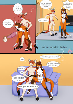 3_toes 5_fingers adult_on_adult after_transformation anthro anthro_on_anthro anthro_penetrated anthro_penetrating anthro_penetrating_anthro arm_around_shoulders arm_pull balls bent_over beverage black_nose bodily_fluids breast_grab breasts brown_body brown_fur brown_hair claws cum cum_in_uterus cum_in_vagina cum_inside cum_request dialogue duo erection eyes_closed family feet female female_penetrated fingers from_behind_position full_orifice fur furniture genital_fluids genitals hair hand_holding hand_on_breast heart_eyes heart_symbol holding_beverage holding_object impregnation impregnation_request insemination_request internal looking_at_another looking_at_partner looking_pleasured male male/female male_penetrating male_penetrating_female multicolored_body multicolored_fur neonate nipples nude on_sofa one_ear_up open_mouth orange_body orange_fur penetration penile penile_penetration penis penis_in_vagina pouch_(anatomy) prison_guard_position profanity requesting sex sitting sitting_on_sofa sofa species_transformation speech_bubble standing standing_sex surprised text time_skip toe_claws toes tongue tongue_out transformation two_tone_body two_tone_fur uterus vaginal vaginal_penetration vulva white_body white_fur wrist_grab young rochel_bent julia_(werefox) rufus_black kangaroo macropod mammal marsupial 2021 absurd_res comic digital_media_(artwork) english_text hi_res signature father_(lore) father_and_child_(lore) mother_(lore) mother_and_child_(lore) parent_(lore) parent_and_child_(lore)