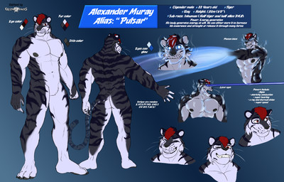 anthro butt fur hair looking_at_viewer male nipples nude open_mouth simple_background smile solo standing tail teeth text kay_powers alexander_muray_(pulsar) felid feline mammal pantherine tiger digital_media_(artwork) english_text hi_res model_sheet