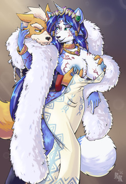 5_fingers anthro anthro_on_anthro big_breasts black_nose blue_body blue_fur blue_hair blush breast_grab breast_grab_from_behind breasts canon_couple claws clothed clothed_anthro clothed_female clothing dress duo female finger_claws fingers fur grope groping_from_behind hair hand_on_breast humanoid_hands linked_nipples linked_piercing male male/female markings multicolored_body multicolored_fur nipple_ring_dress nipples orange_body orange_fur skimpy_dress teeth two_tone_body two_tone_fur white_body white_fur white_hair gomerz22 meme_clothing nintendo nipple_piercing_dress star_fox fox_mccloud krystal_(star_fox) canid canine fox mammal hi_res meme
