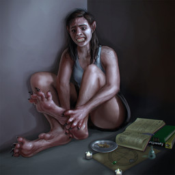 bared_teeth bodily_fluids book bottomwear brown_hair candle claws clothing ear_growth fangs feet female foot_focus foot_grab foot_growth fur fur_growth growth hair magic magic_circle mid_transformation paw_growth pawpads realistic scared shirt shorts sitting sitting_on_ground snout snout_growth solo spell spellbook sweat tank_top teeth toe_claws topwear transformation liminalbean mythology canid canine human humanoid mammal mythological_canine mythological_creature werecanid werecanine werecreature werewolf 1:1 absurd_res hi_res