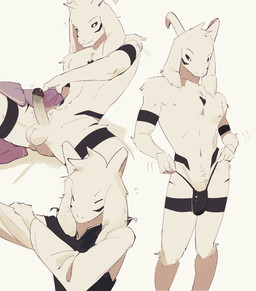 2_horns 4_fingers anthro balls bed_sheet bedding biped black_clothing black_g-string black_glans black_sclera black_topwear bottomwear bulge circumcised clothing dressing erection fingers front_view g-string genitals glans heart_(marking) horn humanoid_genitalia humanoid_penis long_ears looking_down male markings morning_wood motion_lines navel nipples nude penis simple_background solo spread_legs spreading standing tight_bottomwear tight_clothing topwear underwear waking_up white_background white_balls white_eyes white_horn white_penis nickeldalm undertale undertale_(series) asriel_dreemurr_(god_form) boss_monster_(undertale) bovid caprine goat mammal 2025 digital_drawing_(artwork) digital_media_(artwork) hi_res