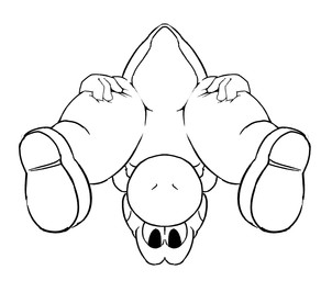 ambiguous_gender anthro clothing featureless_crotch footwear looking_at_viewer null presenting shoes simple_background solo spread_legs spreading upside_down white_background amphlow mario_bros nintendo dinosaur prehistoric_species reptile scalie yoshi absurd_res black_and_white hi_res monochrome