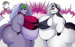 5_fingers angry anthro belly big_belly big_breasts big_butt black_nose breasts butt clothed clothing collar duo ear_piercing eyebrows female female/female fingers fur grey_body grey_fur hair happy obese obese_anthro obese_female open_mouth overweight overweight_anthro overweight_female panties piercing red_eyes sharp_teeth shirt tail teeth topwear underwear white_body white_fur white_hair inkdweller_art five_nights_at_freddy's five_nights_at_freddy's:_security_breach helluva_boss scottgames steel_wool_studios loona_(helluva_boss) roxanne_wolf canid canine canis mammal wolf 2024 crossover hi_res shaded watermark