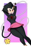 anthro black_body bottomwear breasts clothed clothing dutch_angle female genitals looking_at_viewer nipples pink_bottomwear pink_clothing pink_nipples pink_skirt pussy red_nose skirt skirt_only solo tail tail_under_skirt topless upskirt loodncrood animaniacs warner_brothers dot_warner inkblot mammal 2021 hi_res portrait three-quarter_portrait