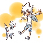 1:1 alternate_species avian bottomwear clothing cosplay duo feathered_wings feathers feral floating_wings footwear generation_2_pokemon hair hitec human humanized looking_at_viewer male mammal nintendo open_mouth pokemon pokemon_(species) shirt shoes short_hair shorts simple_background togetic topwear white_background white_hair wings
