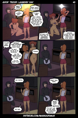 5_fingers age_difference anthro biped black_body black_fur black_nose bodily_fluids bottomwear breasts caught_in_the_act chin_piercing clothed clothed_anthro clothed_female clothing convenient_censorship covering covering_crotch covering_self dialogue ear_piercing electronics female fingers fur group hair holding_game_boy_advance humanoid_hands male male/female nude nude_anthro nude_female nude_male older_female piercing pillow pupils red_hair shorts speech_bubble speech_bubble_censor sweat television text trio younger_male marik_azemus34 disney game_boy_advance game_boy_family goof_troop nintendo max_goof peg_pete pistol_pete canid canine canis domestic_dog mammal comic english_text hi_res url daughter_(lore) mother_(lore) mother_and_child_(lore) mother_and_daughter_(lore) parent_(lore) parent_and_child_(lore) parent_and_daughter_(lore)