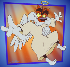 3_toes 4_fingers angel_costume angelic anthro belly bent_leg biped black_eyebrows black_nose cheek_tuft chest_tuft chin_tuft clothing curvy_figure eyebrows facial_tuft feathered_wings feathers feet fingers flying fur gloves_(marking) grin grinning_at_viewer half-closed_eyes halo head_tuft humanoid_hands humanoid_heel knee_up leg_markings light light_beam looking_at_viewer male markings midair narrowed_eyes orange_body orange_fur plantigrade robe smile smiling_at_viewer smirk smirking_at_viewer smug smug_expression smug_eyes smug_face smug_grin socks_(marking) solo sunbeam sunlight thick_eyebrows toes tuft whiskers white_belly white_body white_clothing white_feet white_fur white_hands white_robe wide_hips wings yellow_sclera gavanzude adventures_from_the_book_of_virtues pbs socrates_the_bobcat angel bobcat felid feline lynx mammal 2025 alternate_version_at_paywall colored digital_drawing_(artwork) digital_media_(artwork) flat_colors hi_res signature