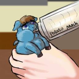 abuse ambiguous_feral ambiguous_gender ambiguous_human animal_abuse blue_body blue_fur brown_hair brown_hooves disembodied_hand duo feral food force_feeding forced fur hair hooves pain purple_eyes solo_focus stuffing suffering text torture young young_feral yellowcottoncandy030 fluffy_pony fluffy_pony_(species) human mammal 1:1 2025 colored digital_media_(artwork) english_text hi_res
