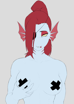 big_breasts blue_body breast_grab breast_squish breasts collarbone eye_patch eyebrows eyelashes eyewear female fingers hair hand_on_breast nipple_tape nude pasties ponytail red_hair solo squish tape teeth tongue tongue_out meruzis undertale_(series) undyne animal_humanoid fish fish_humanoid humanoid marine marine_humanoid 2025 absurd_res colored_sketch digital_media_(artwork) hi_res sketch