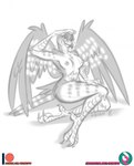 anthro breasts claws feet female nipples nude pose solo wings nicnak044 avian bird falcon falconid peregrine_falcon 2022 hi_res pinup sketch