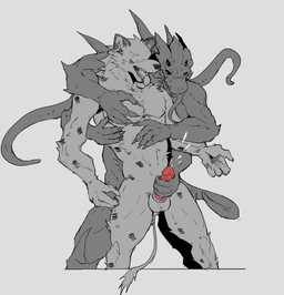4_arms 4_eyes anthro balls biceps black_sclera bodily_fluids bone cum duo ear_piercing ear_ring erection fangs fur genital_fluids genitals hair horn long_tongue looking_pleasured male male/male masturbation multi_arm multi_eye multi_limb muscular muscular_anthro muscular_male nipples nude open_mouth orgasm paws pecs penis piercing relieved ring_piercing sex simple_background skull slave slim smile standing submissive tail teeth tentacles tongue ssseeesss demon hyena mammal spotted_hyena tentacle_creature digital_media_(artwork) hi_res