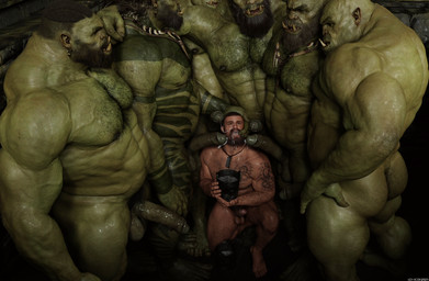 abs arm_tattoo back_muscles balls beard biceps big_muscles black_hair bodily_fluids body_hair bucket bukkake butt chest_hair chest_tattoo container cum cum_in_bucket cum_in_container cum_in_mouth cum_inside cum_on_face ear_piercing ear_ring erection exposed_teeth facial_hair facial_scar gangbang genital_fluids genitals green_body green_skin group group_sex hair half-erect hand_on_head high-angle_view holding_bucket holding_container holding_head holding_object human_on_humanoid humanoid_genitalia humanoid_penis interspecies jewelry kneeling male male/male musclegut muscular muscular_humanoid muscular_male necklace necklace_only nipples not_furry nude nude_human nude_humanoid nude_male open_mouth pecs penis piercing ring_piercing scar sex short_hair size_difference standing tattoo triceps tusks lex-icon human humanoid mammal orc 3d_(artwork) digital_media_(artwork) hi_res