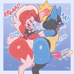 abdominal_bulge ahegao anal anal_orgasm anal_penetration anthro arm_grab balls biped blue_background blue_body blue_border blush bodily_fluids border cum cum_while_penetrated cumshot duo ejaculation erection eyes_closed femboy flying_sweatdrops foreskin from_behind_position fur genital_fluids genitals glans glistening_eyelids half-closed_eyes hands-free humanoid_genitalia humanoid_penis internal internal_anal lidded_eyes looking_pleasured male male/male male_penetrated male_penetrating male_penetrating_male moan motion_lines narrowed_eyes onomatopoeia open_mouth open_smile orgasm penetration penile penile_penetration penis penis_in_ass pink_glans pink_penis prostate prostate_stimulation prostate_with_heart red_body red_fur sex side_view simple_background smile sound_effects standing standing_sex sweat sweatdrop tan_body tan_fur text thick_thighs tongue tongue_out wide_hipped_male wide_hips frumples nintendo pokemon generation_4_pokemon generation_7_pokemon lucario lycanroc midnight_lycanroc pokemon_(species) 1:1 2024 artist_name dated digital_drawing_(artwork) digital_media_(artwork) hi_res