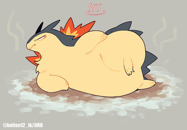 ambiguous_gender anthro blue_body blue_fur fur lying multicolored_body on_side paws solo two_tone_body yellow_body yellow_fur batten12 nintendo pokemon generation_2_pokemon pokemon_(species) typhlosion 2026 signature