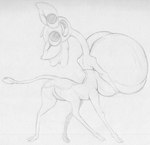 2_toes big_breasts big_ears breasts butt eyelashes feet female hair huge_breasts hyper hyper_breasts long_neck long_tail open_mouth tail tail_tuft teeth toes tuft sbshouseofpancakes centaurworld netflix glendale_(centaurworld) antelope bovid gerenuk gerenuk_taur mammal taur true_antelope monochrome traditional_media_(artwork)