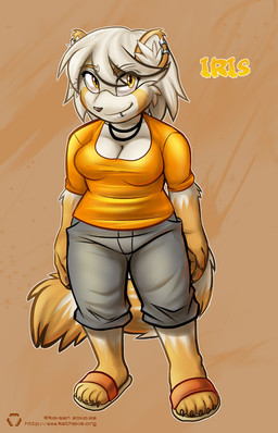 amber_eyes breasts cleavage clothed clothing female footwear looking_at_viewer piercing sandals shoes solo yellow_eyes charisma_(artist) ailurid mammal red_panda 2011 source_request