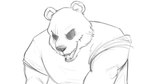 anthro facial_scar fur male muscular muscular_anthro muscular_arms muscular_male rolled_up_sleeves scar smile solo stocky thirstydraws beastars gouhin_(beastars) bear giant_panda mammal 16:9 hi_res line_art monochrome widescreen