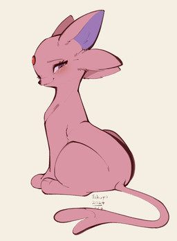 ambiguous_gender blush fur looking_at_viewer looking_back looking_back_at_viewer pink_body pink_fur simple_background solo white_background conditional_dnp tohupo nintendo pokemon eeveelution espeon generation_2_pokemon pokemon_(species) 2024 dated digital_media_(artwork) hi_res signature